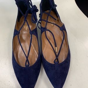 Aquazzura Blue Suede Tie Flats